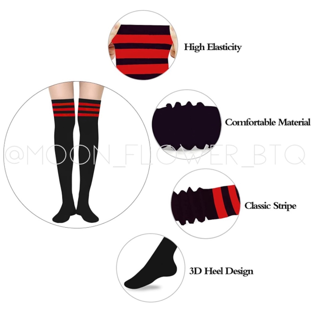 ❤️SOLD❤️Black Red Stripe Over the Knee Thigh High Socks - Picture 5 of 7